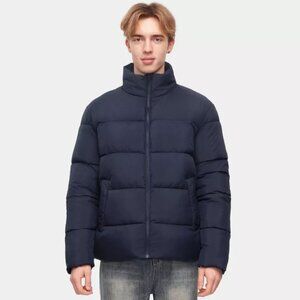 Rokka&Rolla Men's Solid Puffer Coat Stand Up Collar Jacket-Black, size Small